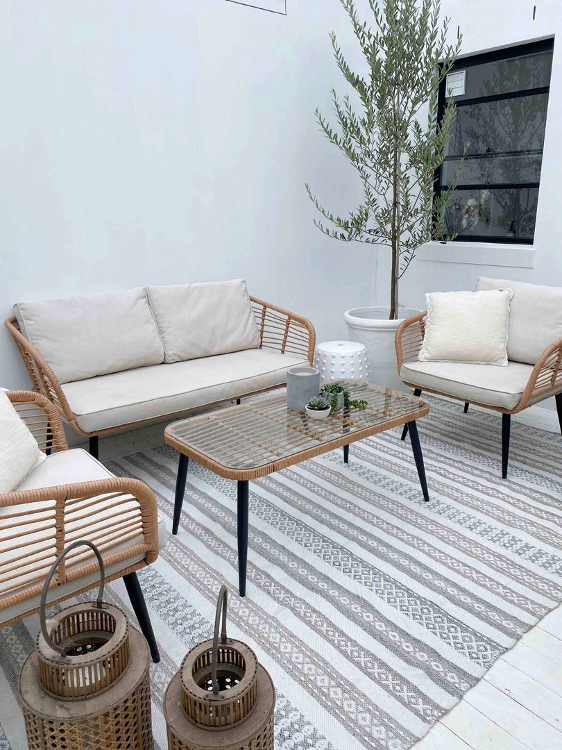 Miss Amara All Rugs Violetta Beige & Grey Tribal Indoor Outdoor PET Rug