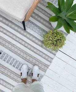 Miss Amara All Rugs Violetta Beige & Grey Tribal Indoor Outdoor PET Rug