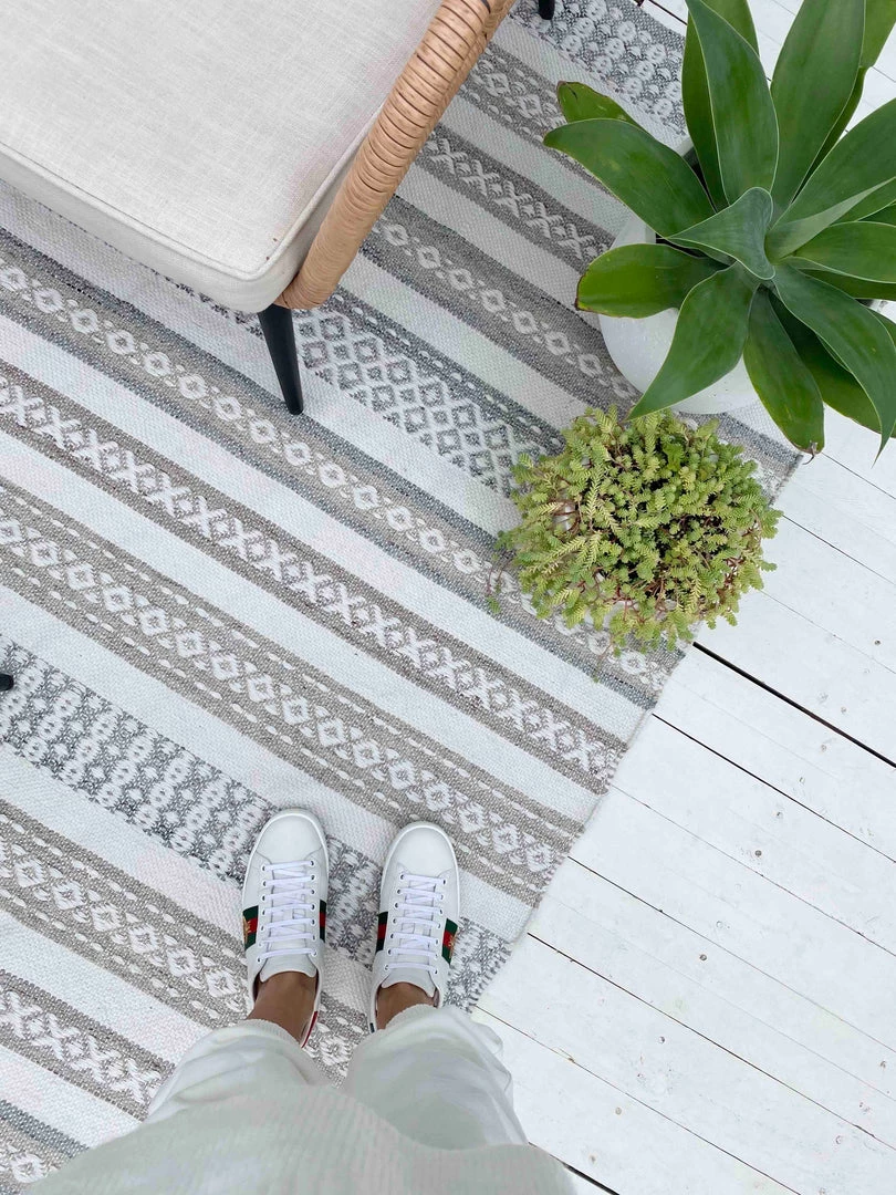 Miss Amara All Rugs Violetta Beige & Grey Tribal Indoor Outdoor PET Rug