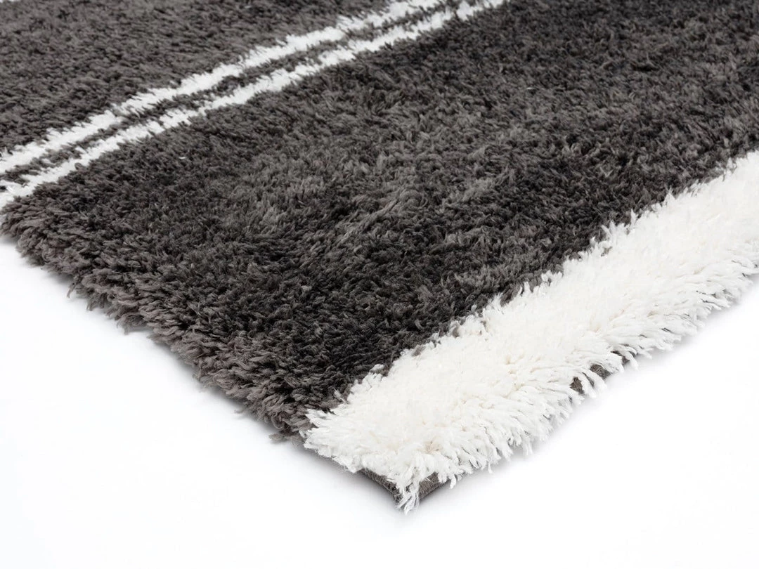 Miss Amara All Rugs Yara Charcoal Grey And Ivory Shag Indoor Mat
