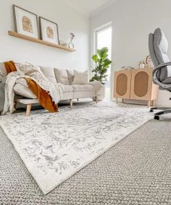 Miss Amara Yelina Cream And Grey Distressed Washable Rug All Rugs
