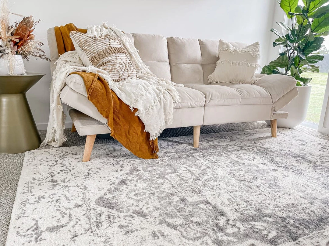 Miss Amara Yelina Cream And Grey Distressed Washable Rug All Rugs