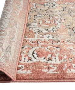Miss Amara Yolanda Peach Terracotta Transitional Floral Motif Runner Rug All Rugs