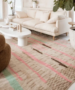 Miss Amara Zahari Pink And Green Abstract Tribal Wool Rug All Rugs