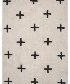 Miss Amara Zelia Black And Ivory Minimal Washable Berber Rug