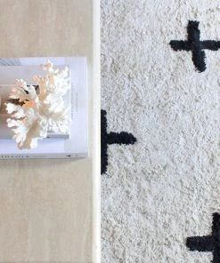 Miss Amara Zelia Black And Ivory Minimal Washable Berber Rug
