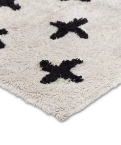 Miss Amara Zelia Black And Ivory Minimal Washable Berber Bath Mat