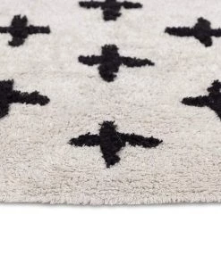 Miss Amara Zelia Black And Ivory Minimal Washable Berber Bath Mat