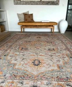 Miss Amara Zola Blue Orange And Yellow Floral Distressed Rug
