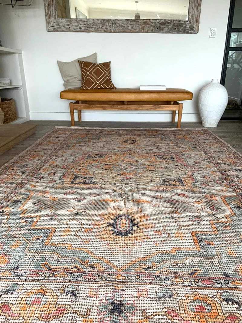 Miss Amara Zola Blue Orange And Yellow Floral Distressed Rug