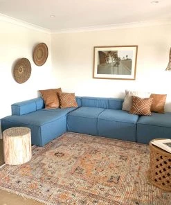 Miss Amara Zola Blue Orange And Yellow Floral Distressed Rug