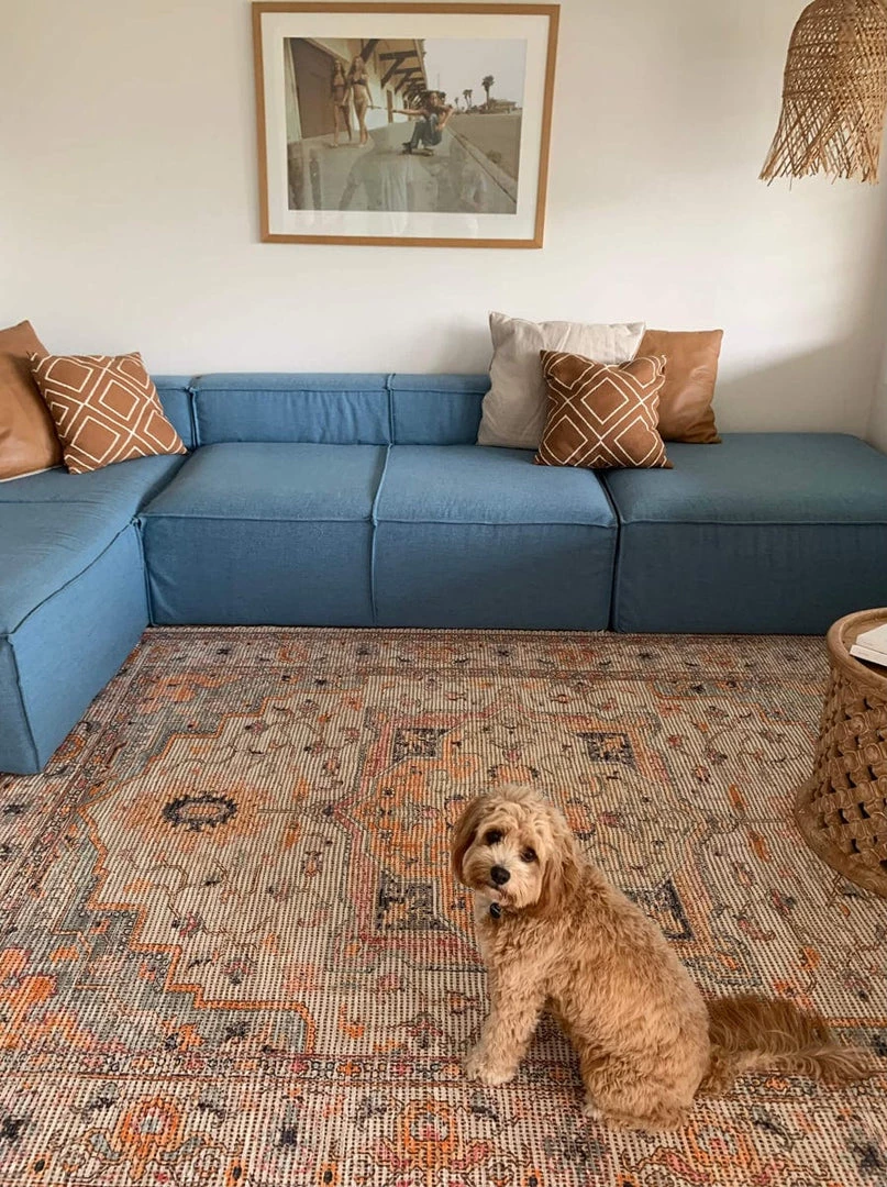 Miss Amara Zola Blue Orange And Yellow Floral Distressed Rug