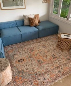 Miss Amara Zola Blue Orange And Yellow Floral Distressed Rug