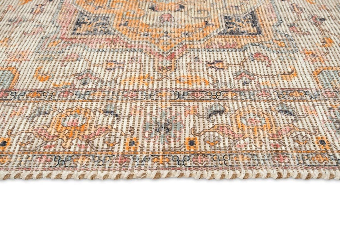 Miss Amara Zola Blue Orange And Yellow Floral Distressed Rug